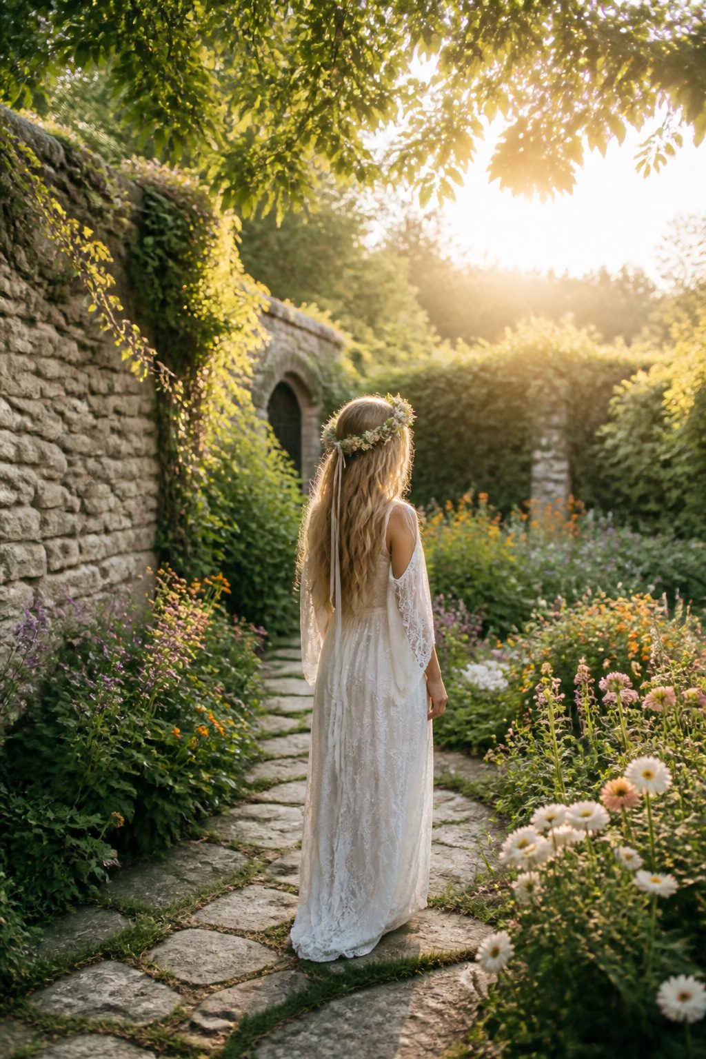 Headpiece Jewelry for Long Hairstyles in 2026 3 A floral crown placed on long hair, with front layers framing the face.