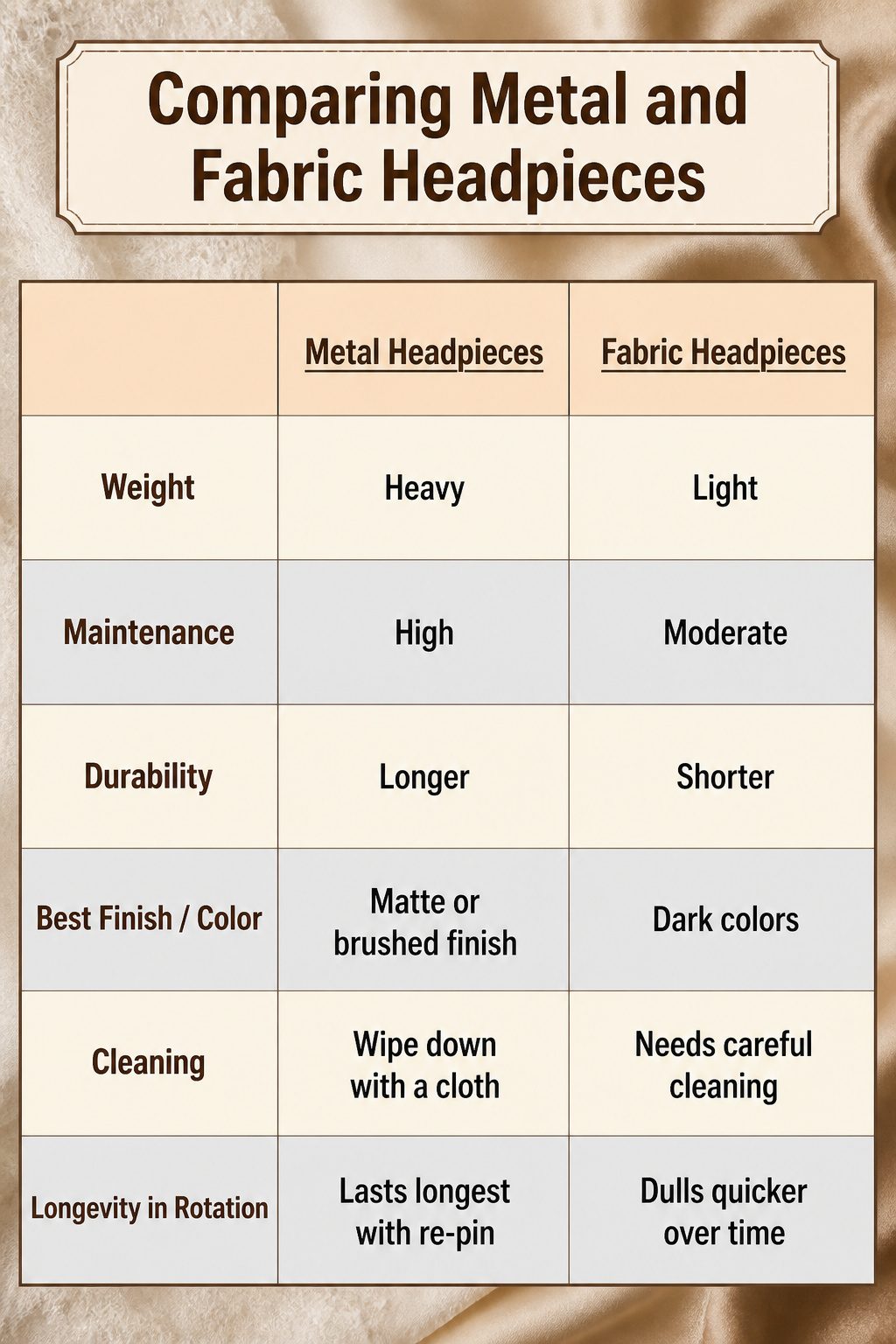 Headpiece Jewelry for Long Hairstyles in 2026 9 A comparison of metal and fabric headpieces for long hair.