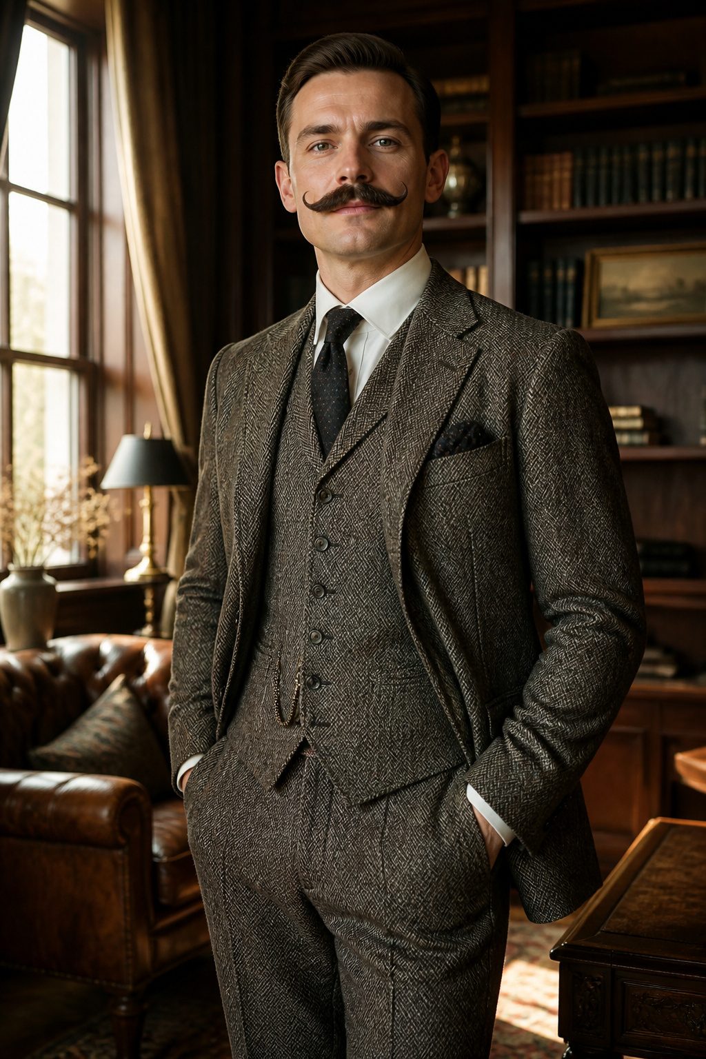 An English mustache with a defined horizontal shape.