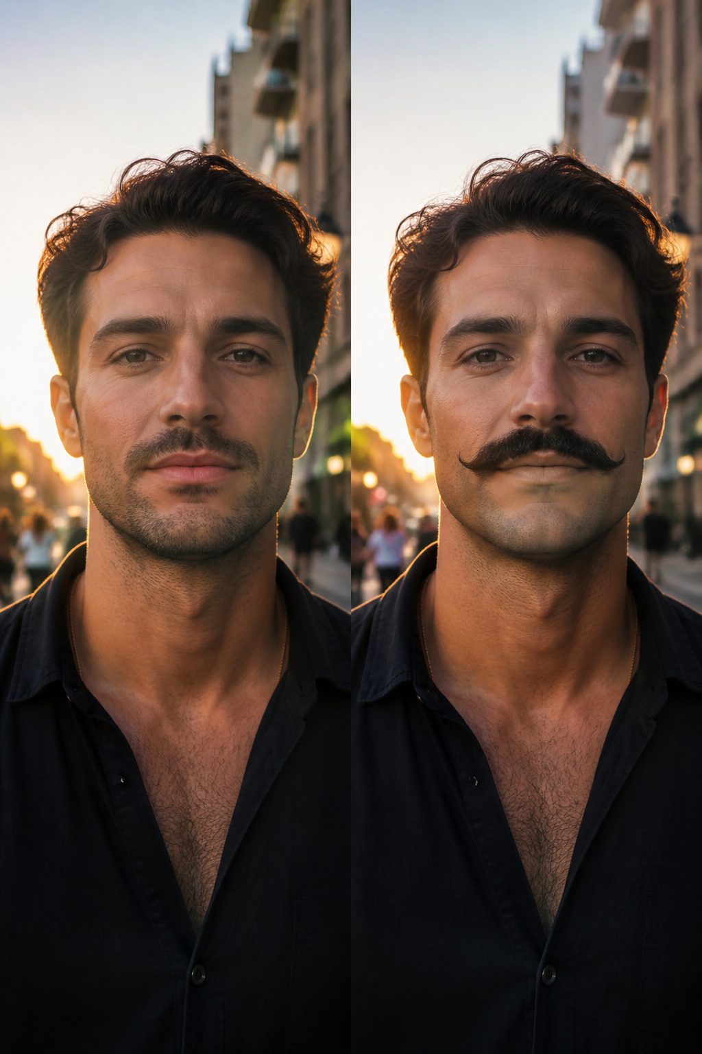 A hybrid mustache style blending a full mustache with stubble.
