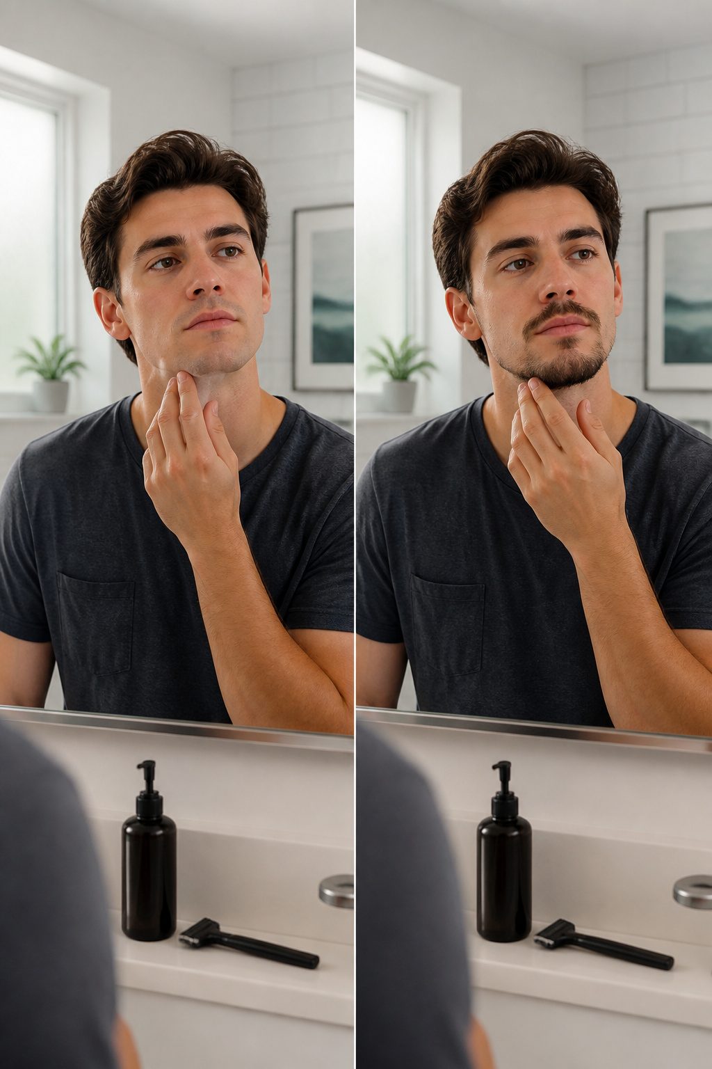 Van Duke Beard Style: Step-by-Step Guide to the 2026 Classic Look 2 Model with clean-shaven cheeks and early beard growth.